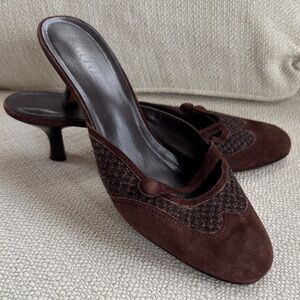 Franco Sarto Chocolate Brown Suede Mules